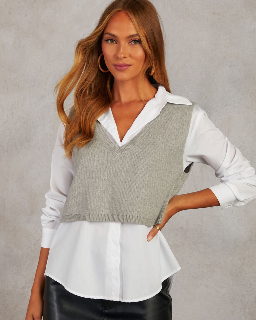 Prep Up Long Sleeve Top With Vest-Vogue Logic
