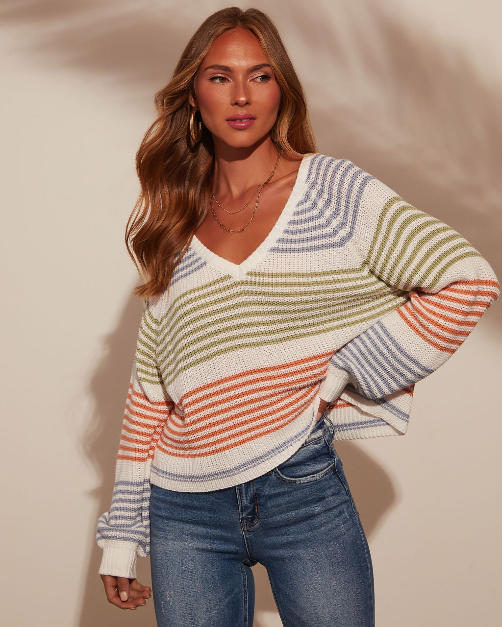 Yara Striped Oversized Pullover Sweater-Vogue Logic