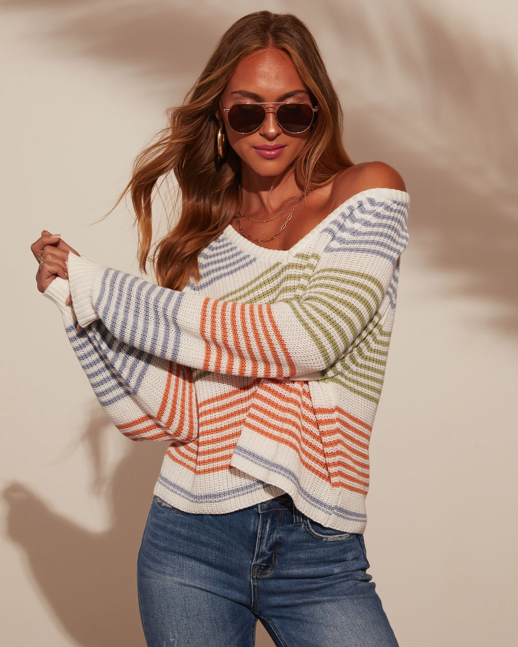 Yara Striped Oversized Pullover Sweater-Vogue Logic