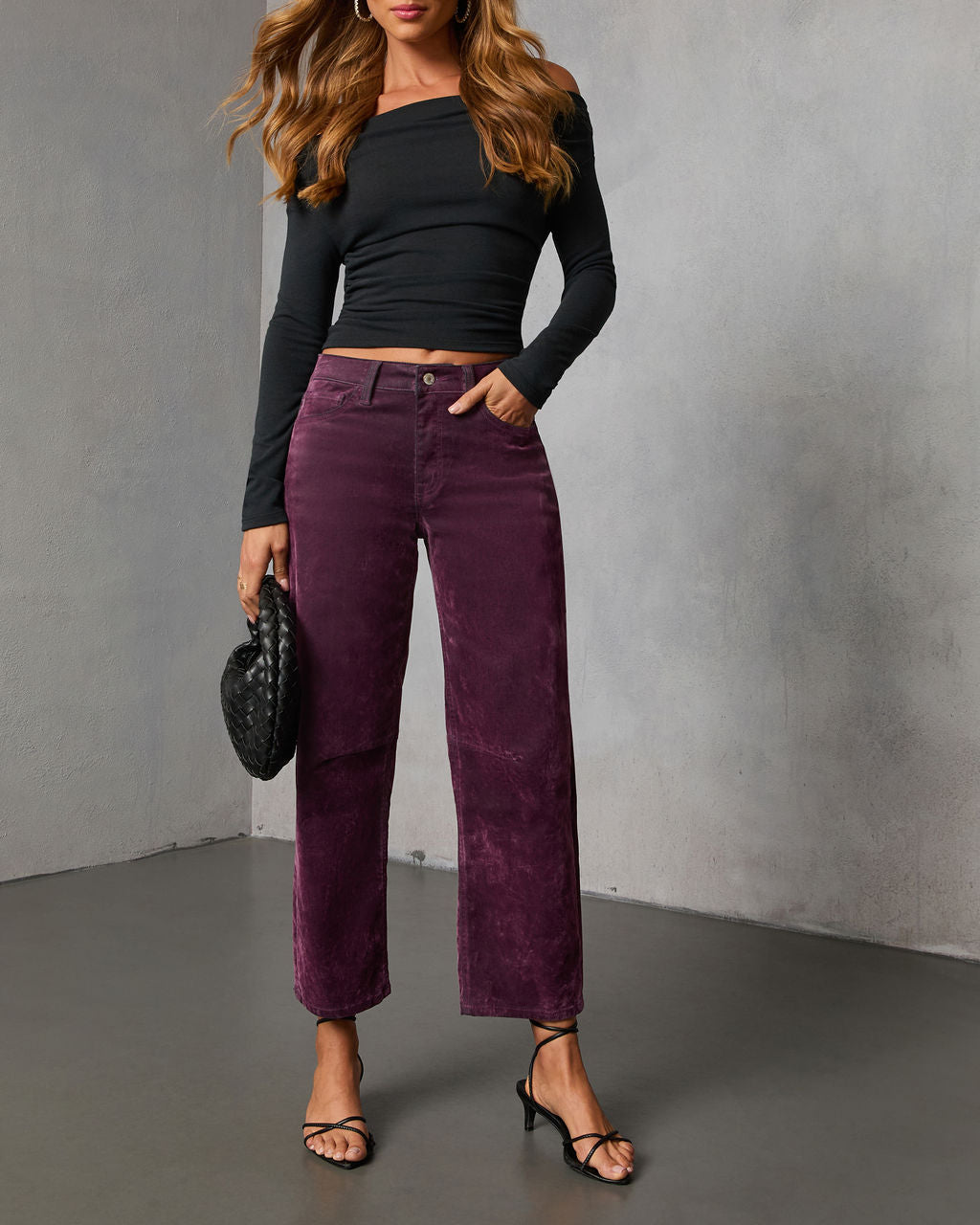 Namie Stretch Velvet Barrel Leg Jeans-Vogue Logic