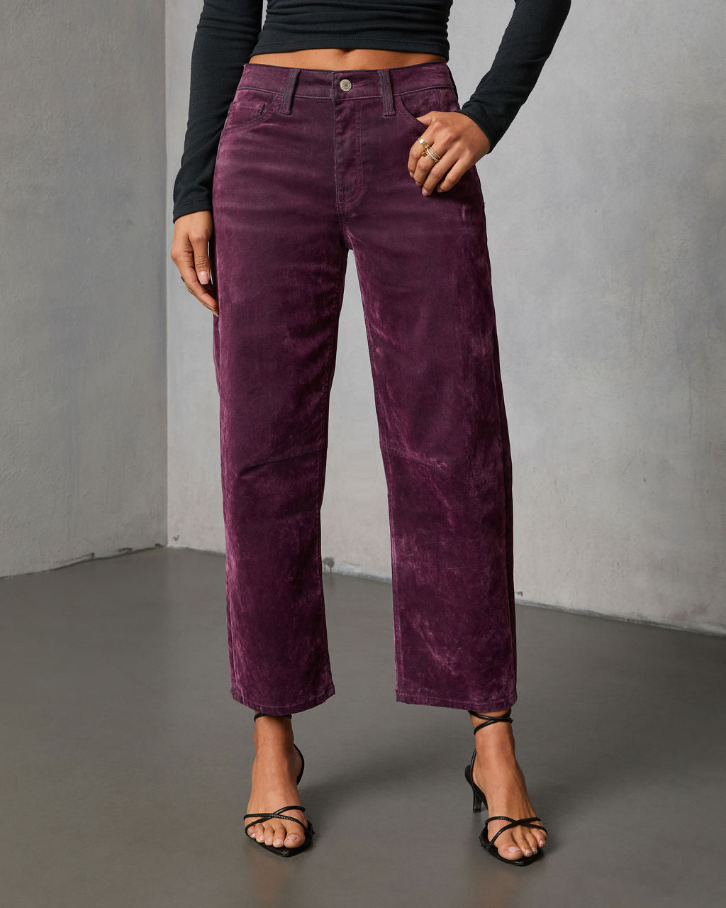 Namie Stretch Velvet Barrel Leg Jeans-Vogue Logic