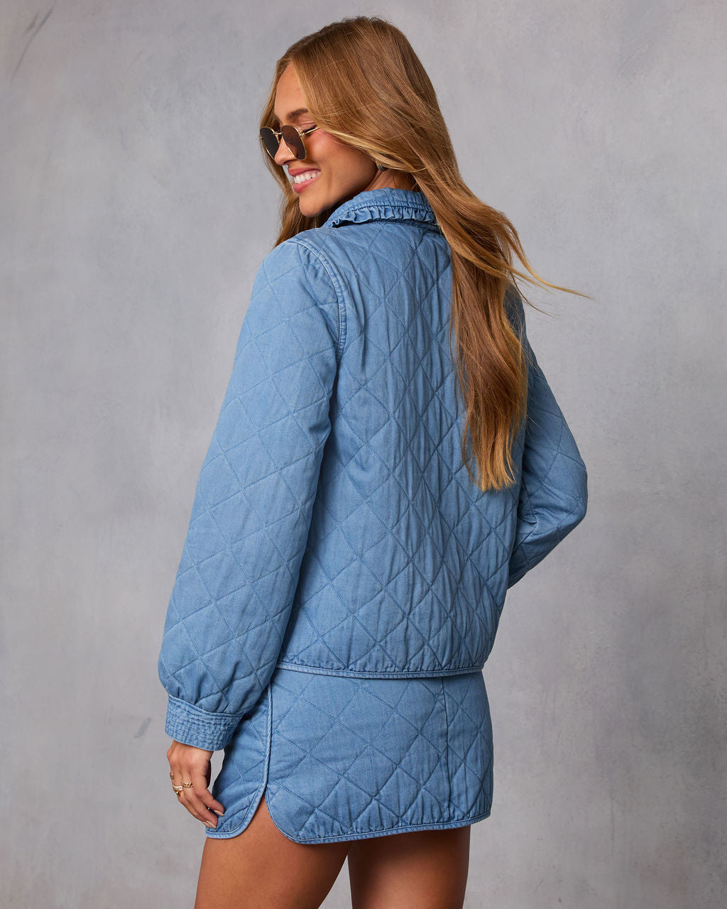 Roisin Front Tie Quilted Denim Jacket-Vogue Logic