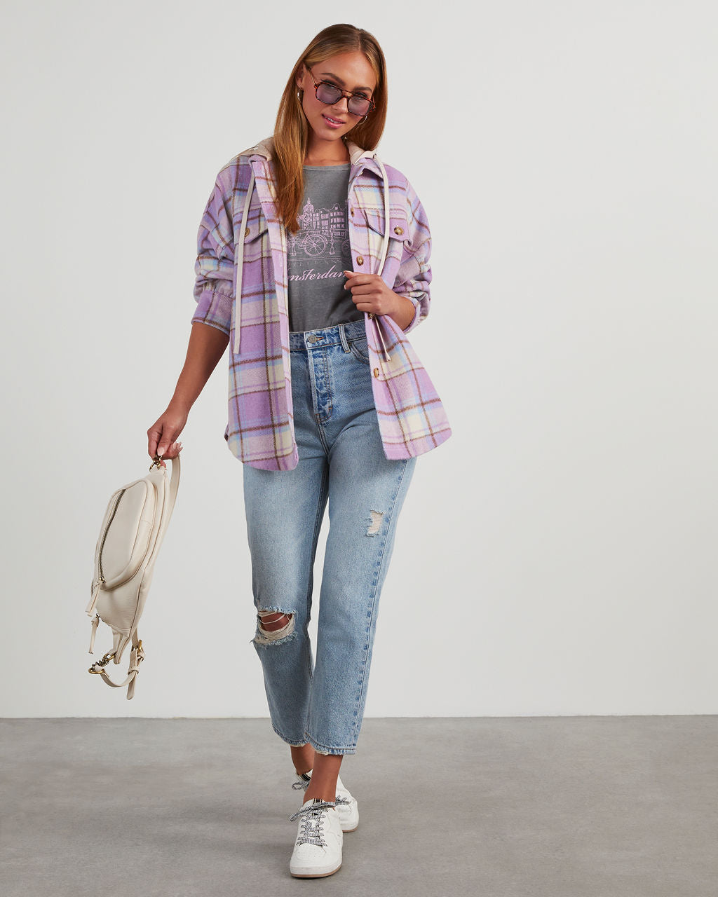 Vaughn Plaid Hooded Shacket-Vogue Logic