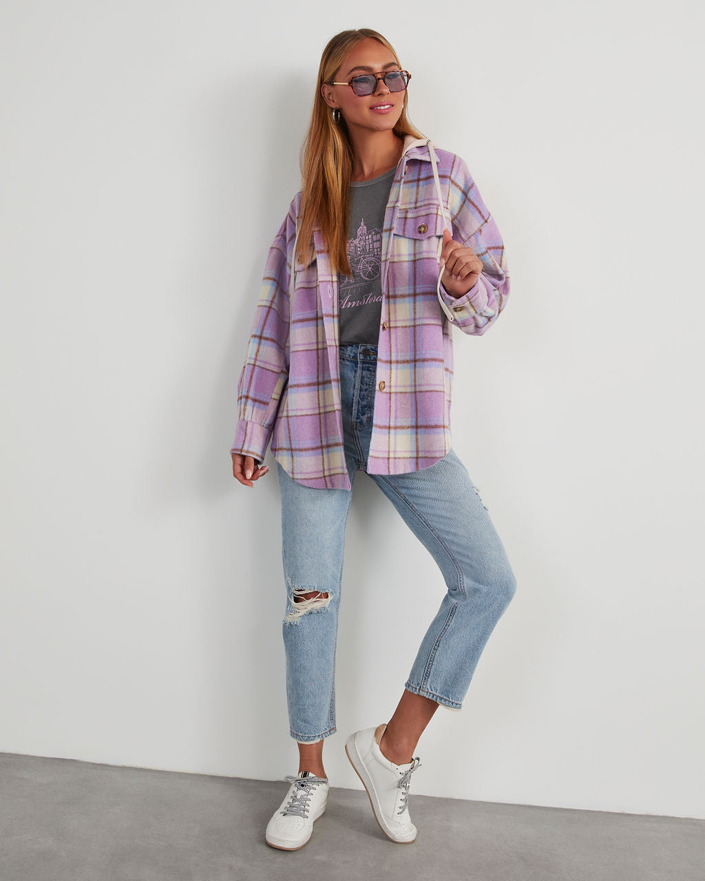 Vaughn Plaid Hooded Shacket-Vogue Logic