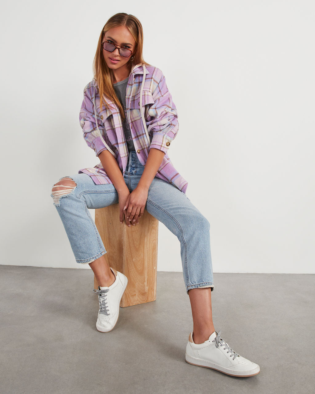 Vaughn Plaid Hooded Shacket-Vogue Logic