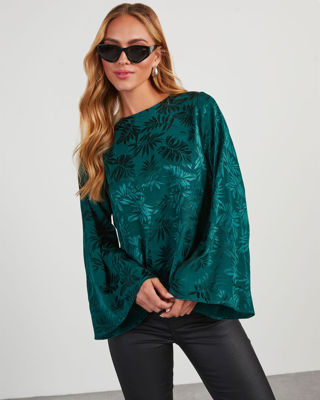 Odette Embossed Wide Sleeve Top-Vogue Logic