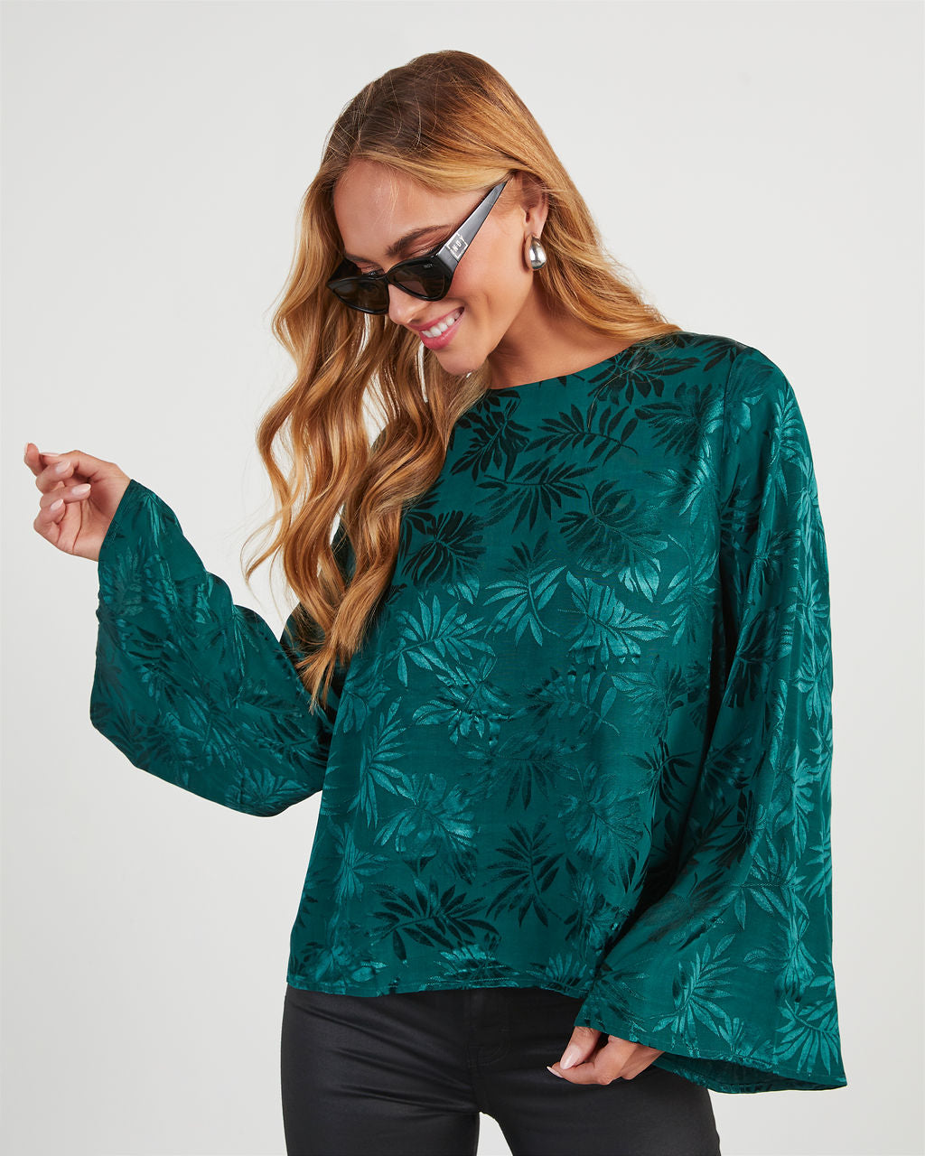 Odette Embossed Wide Sleeve Top-Vogue Logic