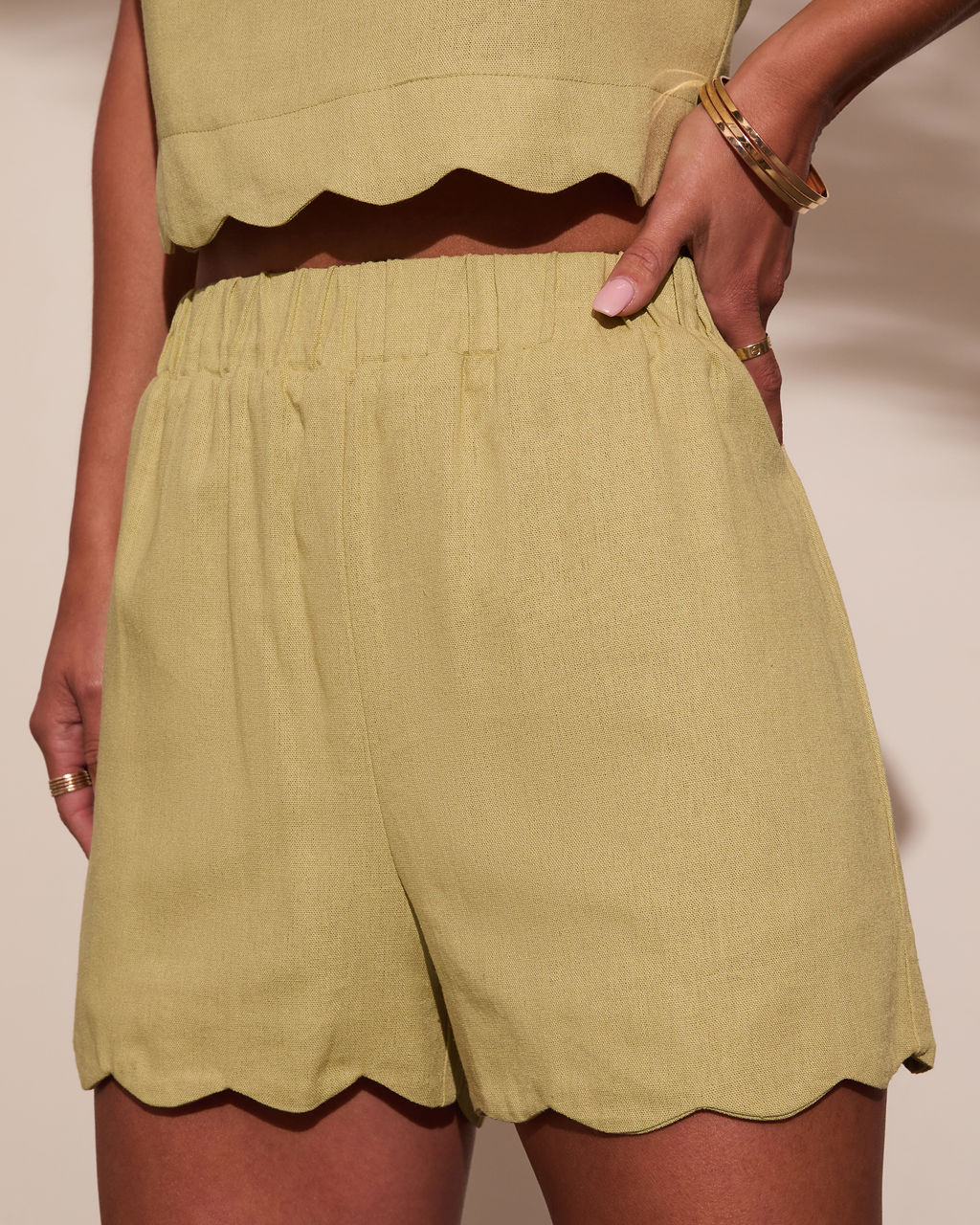 Beverlie Scallop Trim Shorts-Vogue Logic