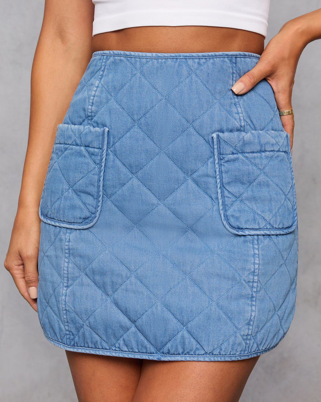 Roisin Quilted Denim Mini Skirt-Vogue Logic