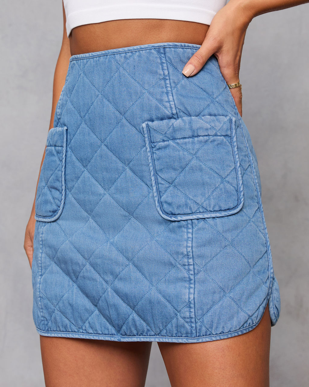 Roisin Quilted Denim Mini Skirt-Vogue Logic