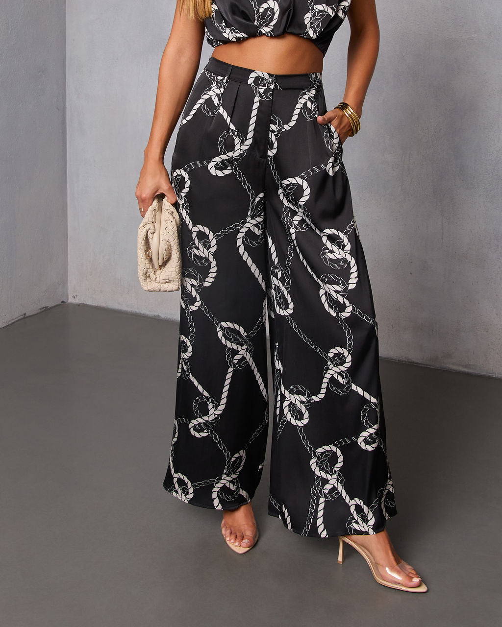 Dennie Printed Satin Wide Leg Pants-Vogue Logic