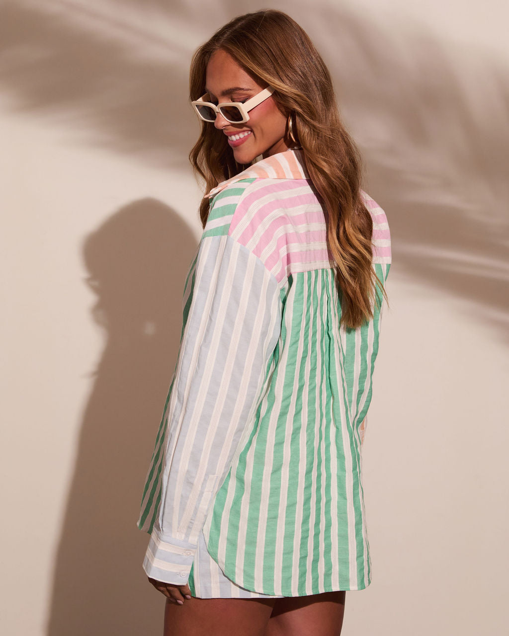 Soft Serve Stripe Color Block Button Down Top-Vogue Logic