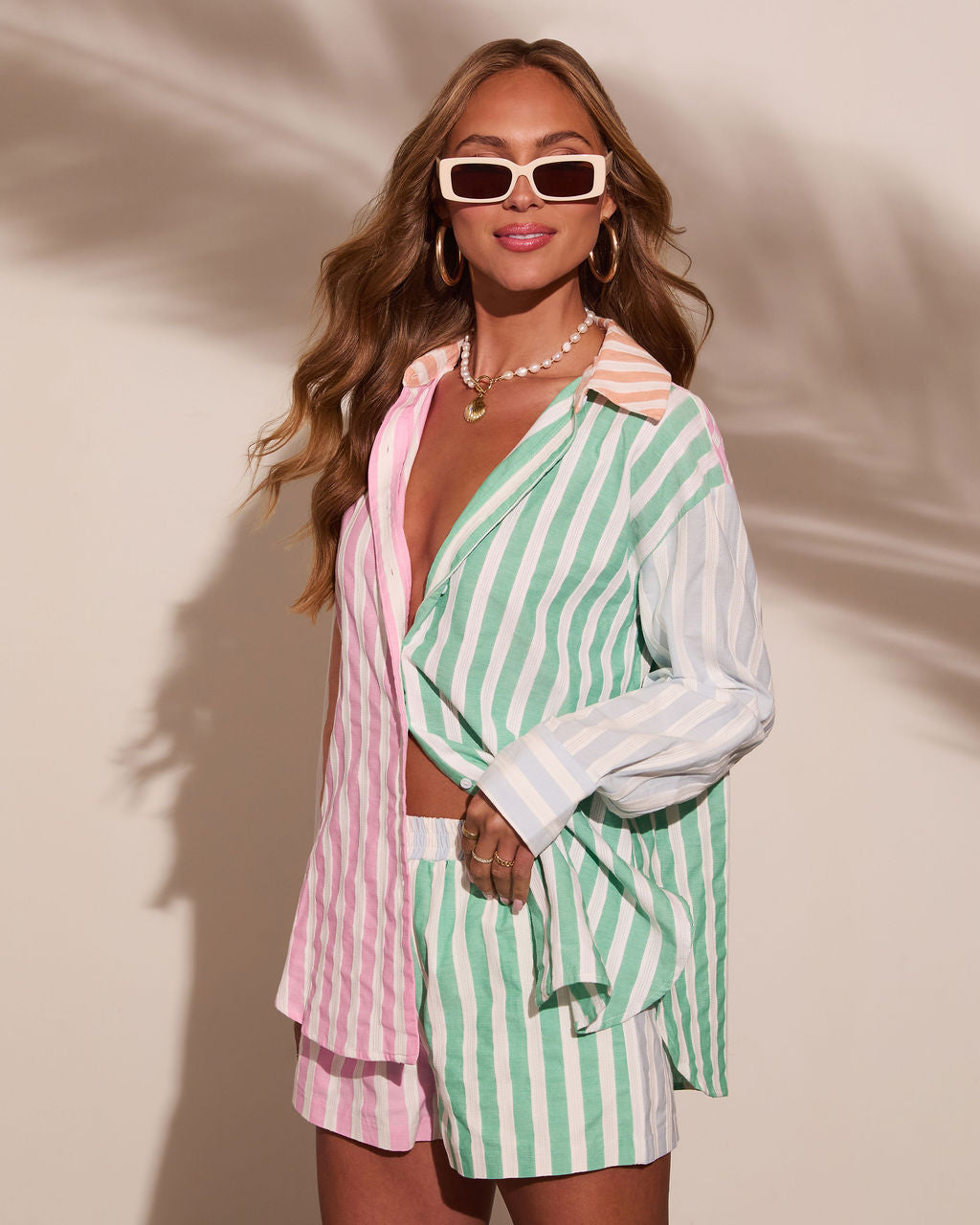 Soft Serve Stripe Color Block Button Down Top-Vogue Logic