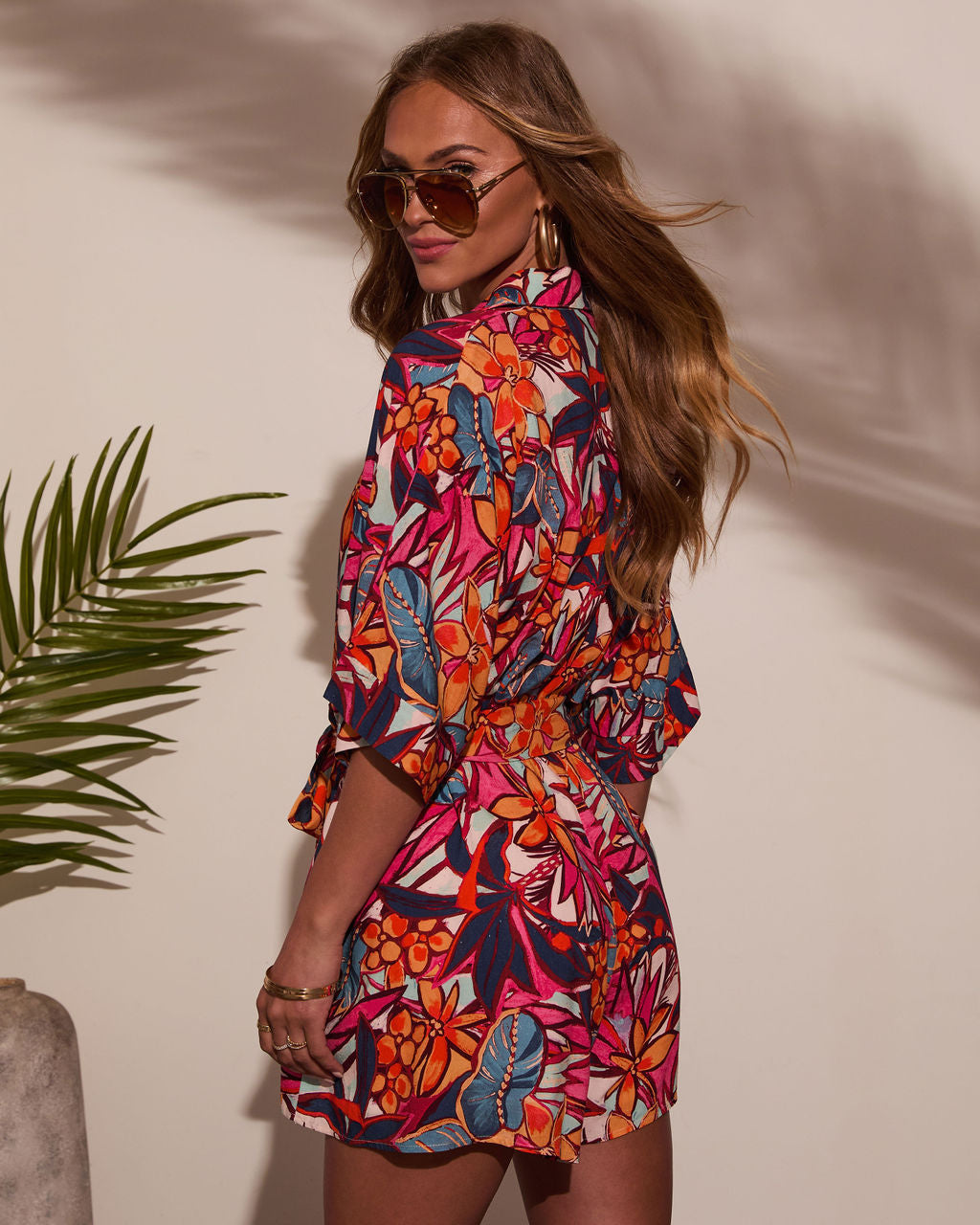 Out And About Printed Waist Tie Romper-Vogue Logic