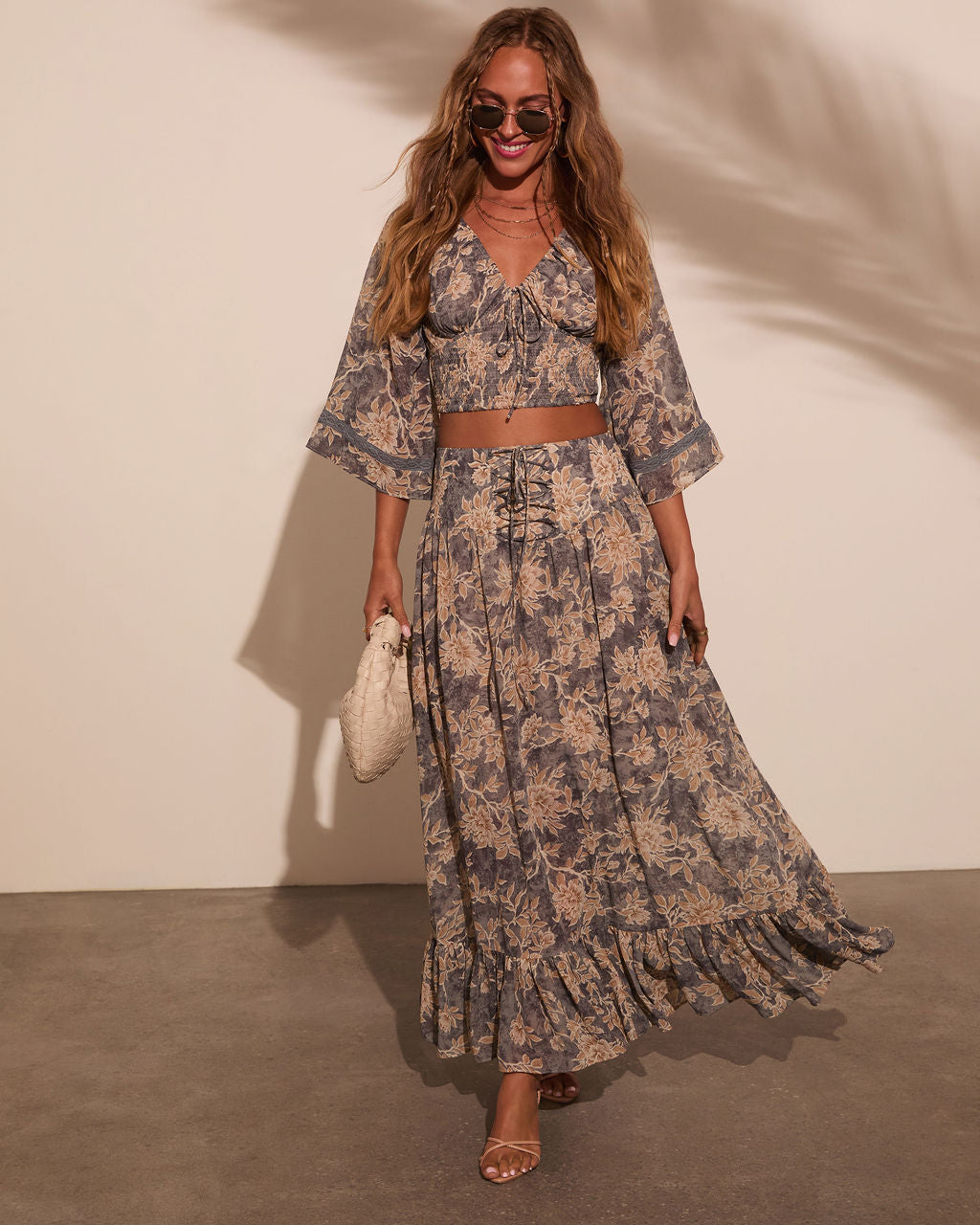 Moonlit Bloom Lace Up Maxi Skirt-Vogue Logic