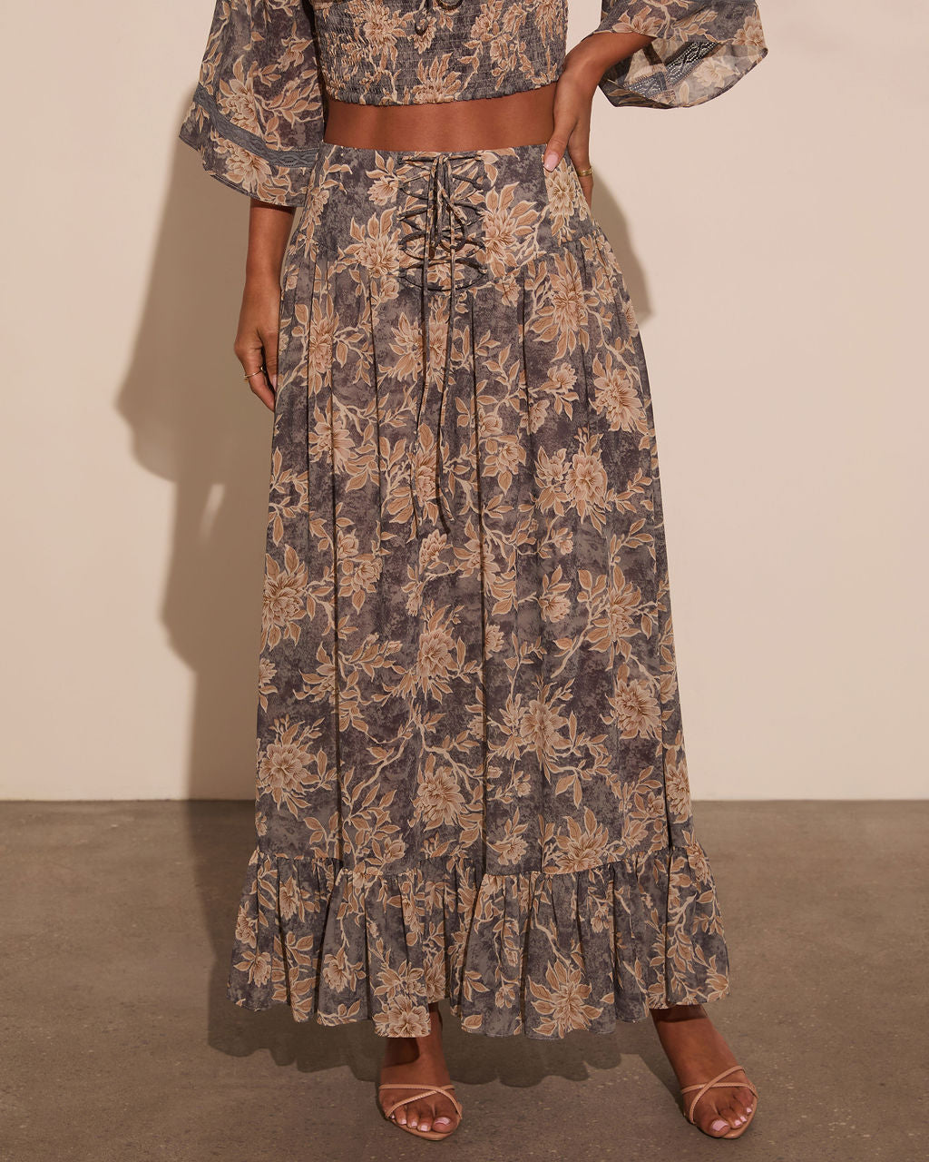 Moonlit Bloom Lace Up Maxi Skirt-Vogue Logic