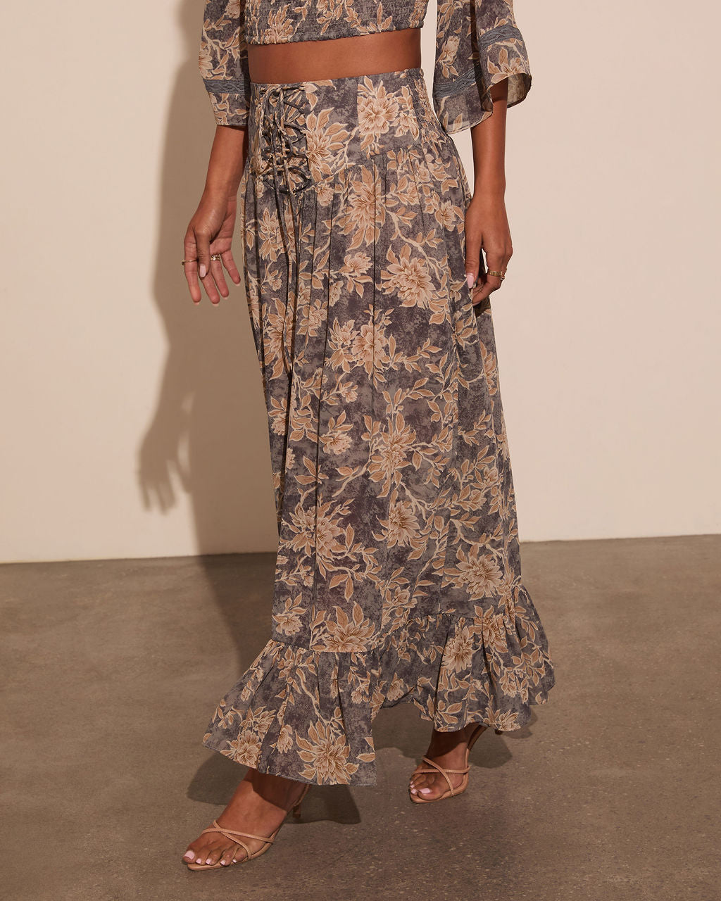 Moonlit Bloom Lace Up Maxi Skirt-Vogue Logic