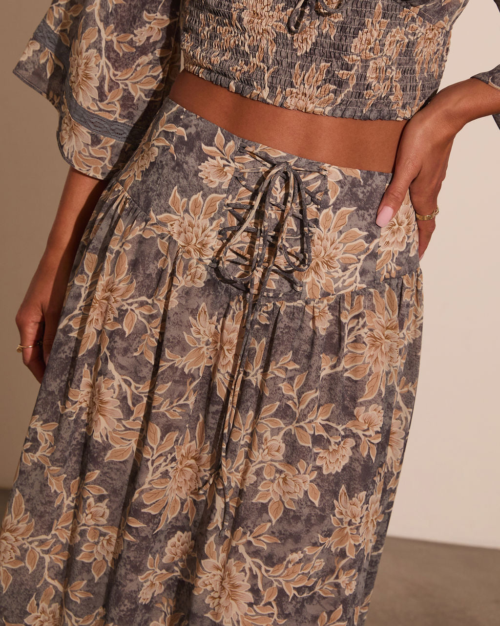Moonlit Bloom Lace Up Maxi Skirt-Vogue Logic