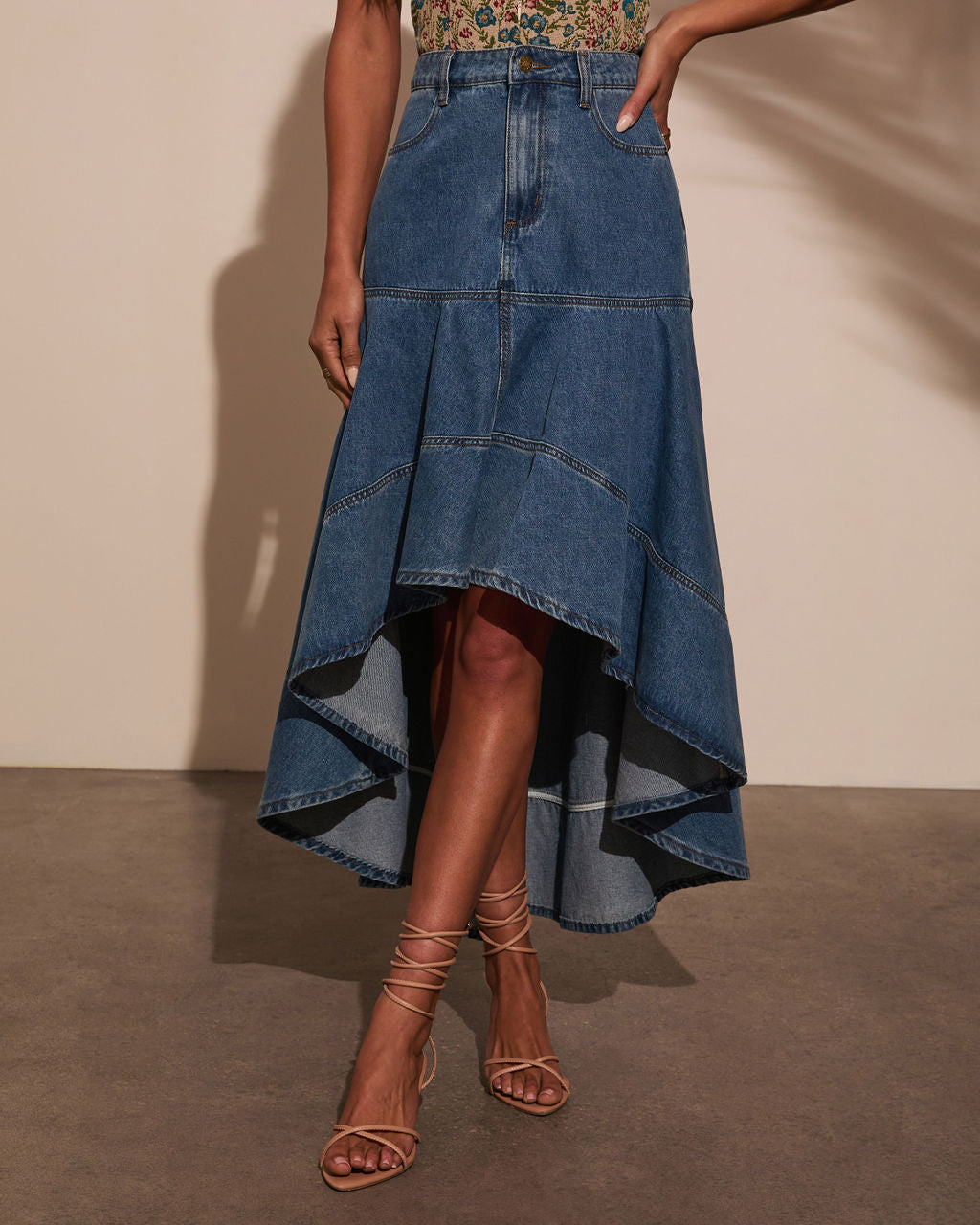 Grizelle High Low Denim Maxi Skirt-Vogue Logic