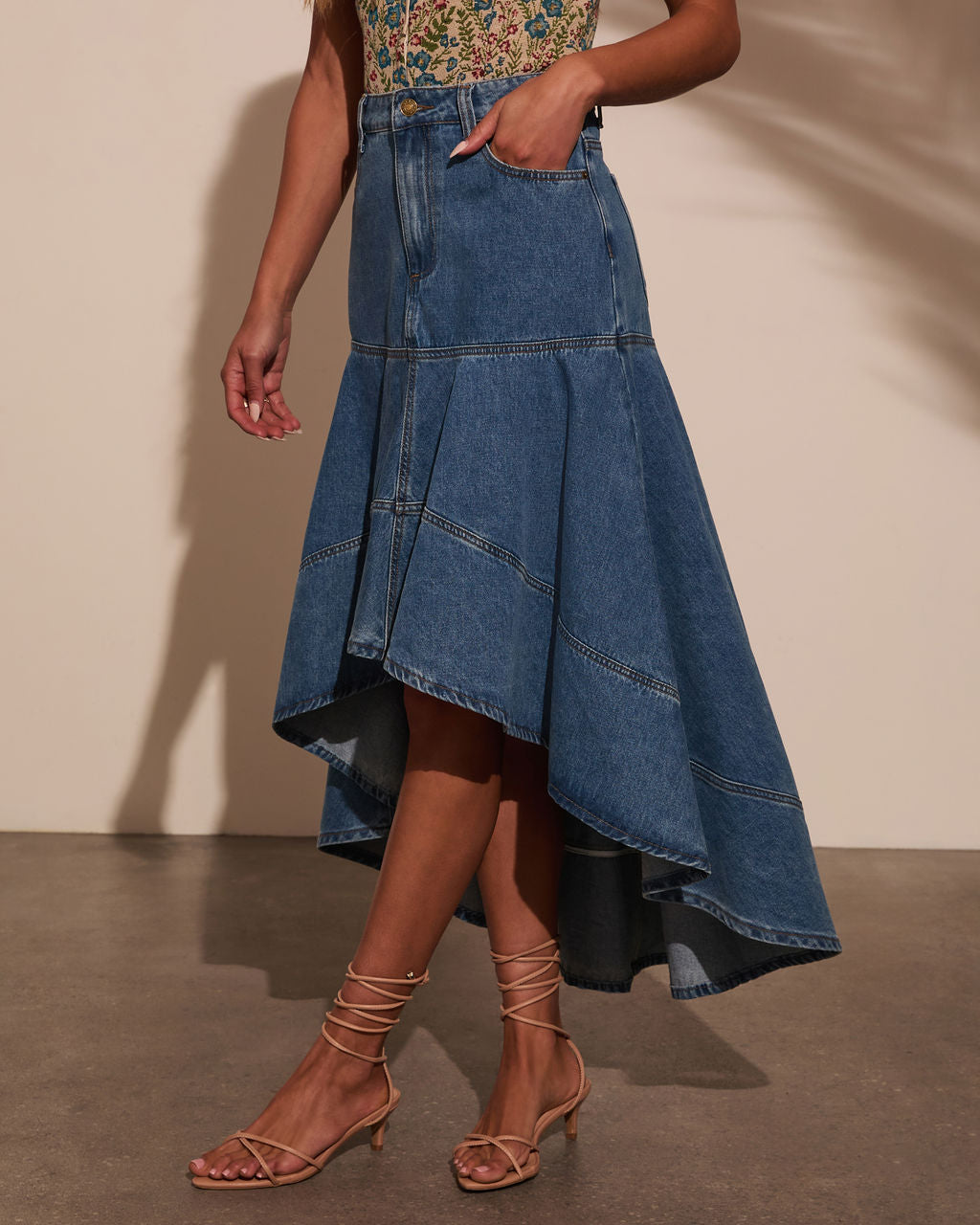 Grizelle High Low Denim Maxi Skirt-Vogue Logic