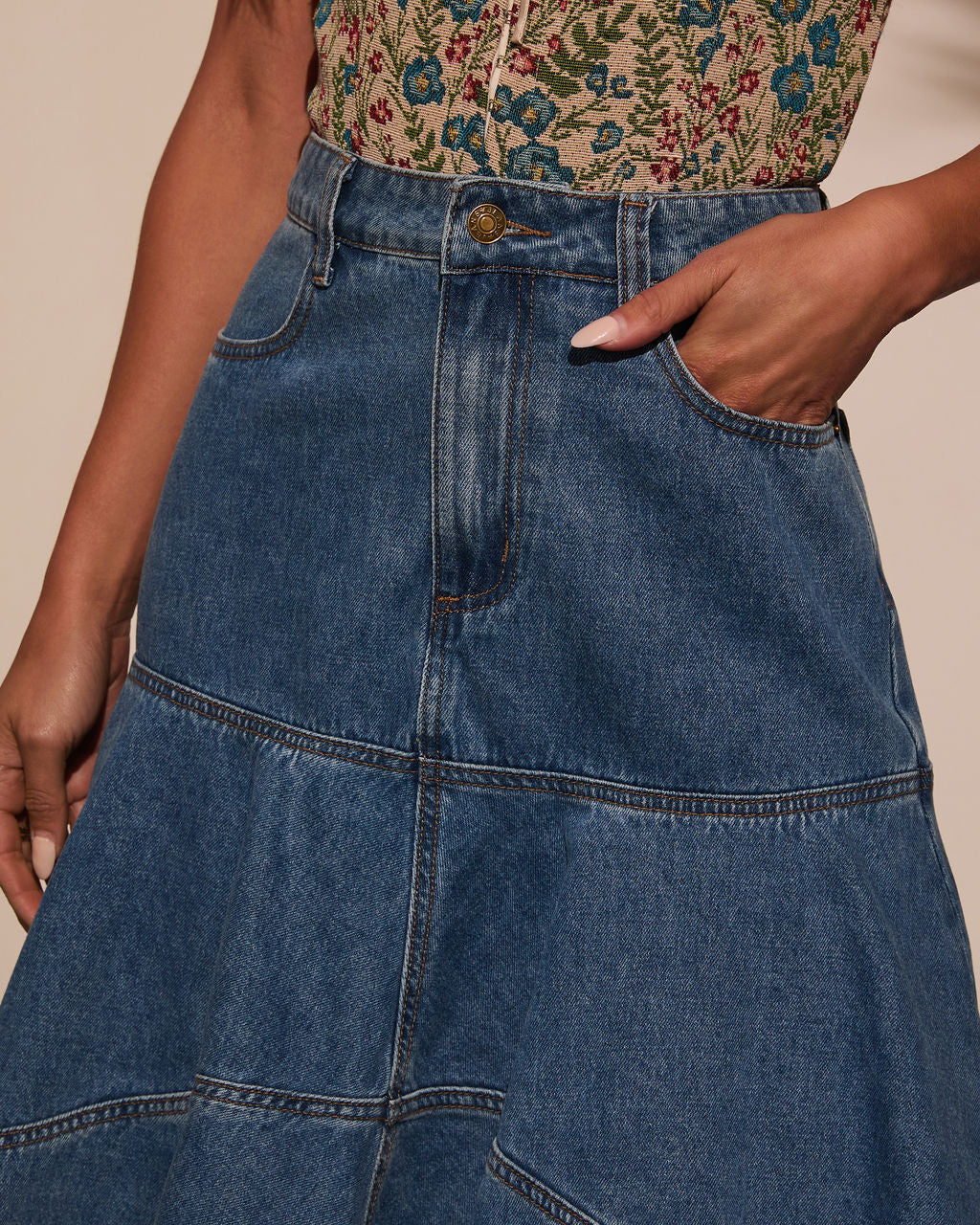 Grizelle High Low Denim Maxi Skirt-Vogue Logic