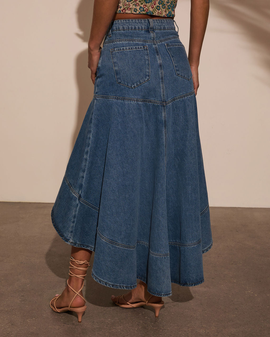 Grizelle High Low Denim Maxi Skirt-Vogue Logic