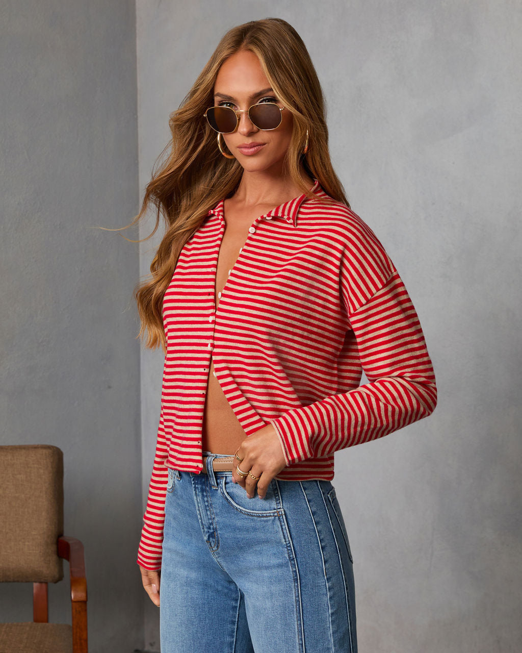 Madeley Contrast Striped Cardigan-Vogue Logic