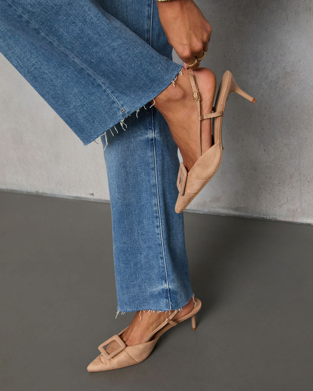Hazel Lane Buckle Suede Slingback Heels-Vogue Logic