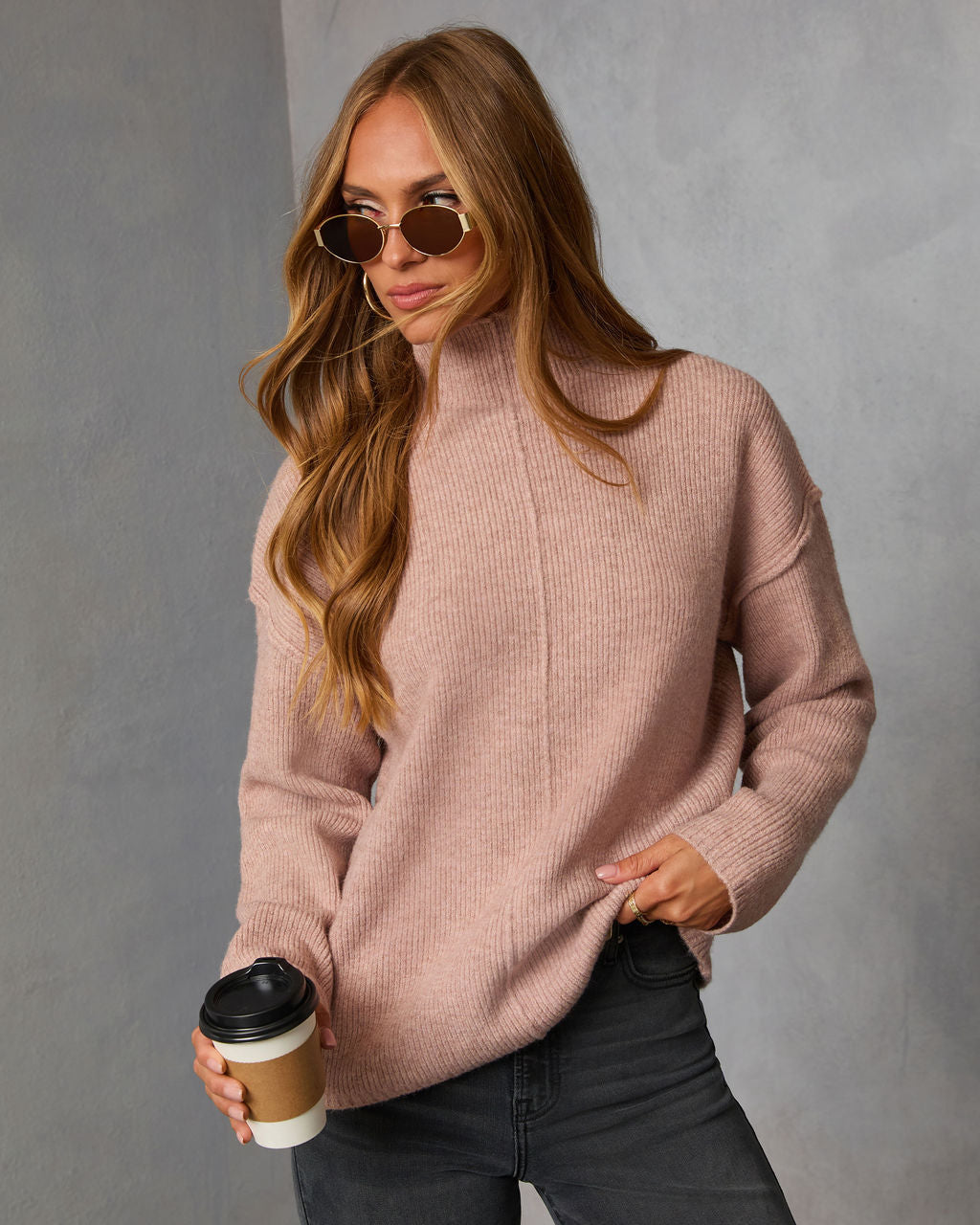 Malia Mock Neck Seamed Sweater-Vogue Logic