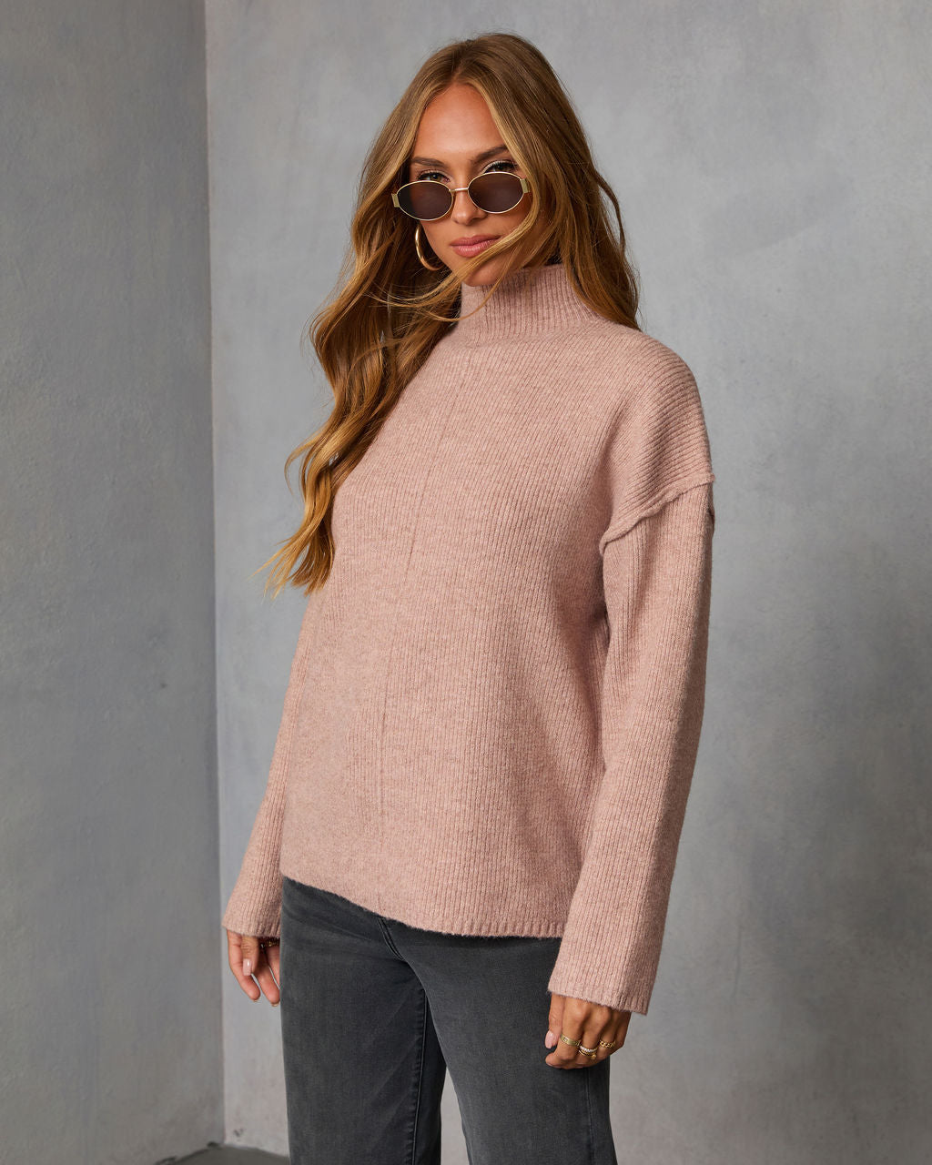 Malia Mock Neck Seamed Sweater-Vogue Logic