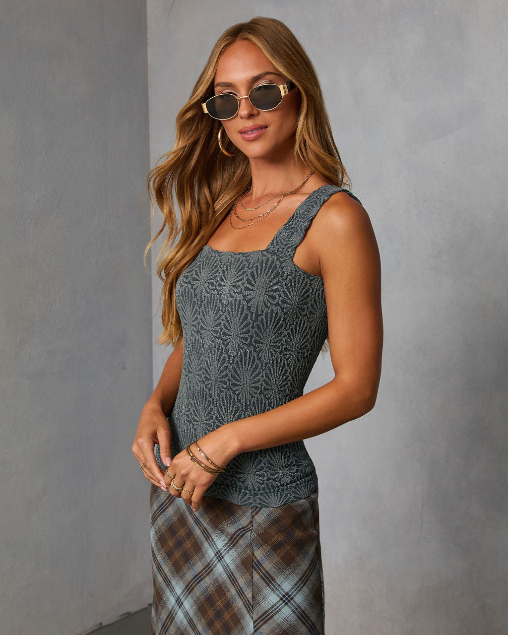 Alysson Textured Floral Tank-Vogue Logic