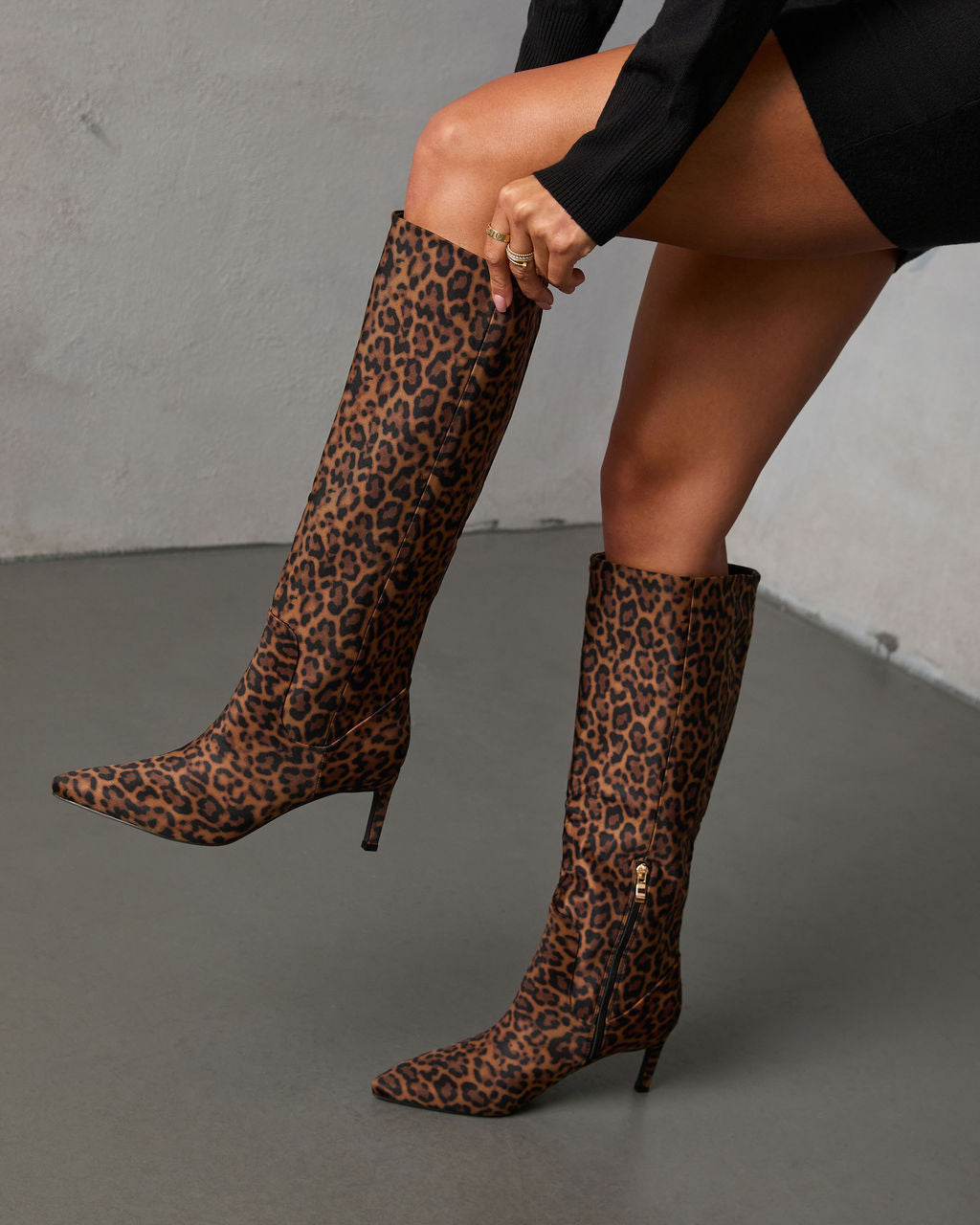 Golden Fig Leopard Print Knee High Boots-Vogue Logic