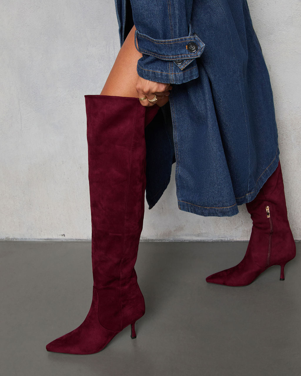 Spiced Garnet Suede Over The Knee Boots-Vogue Logic