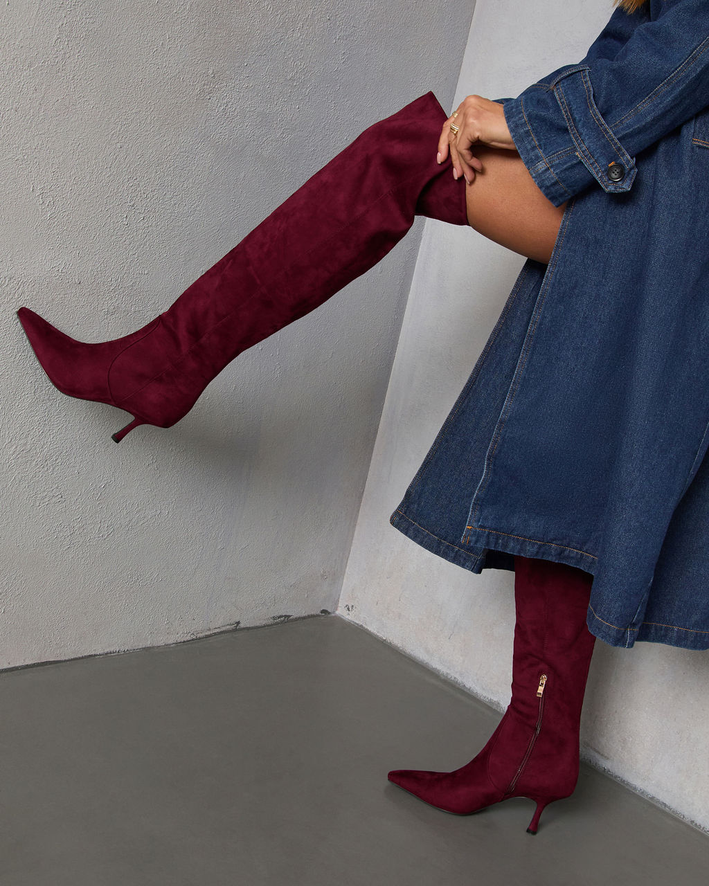 Spiced Garnet Suede Over The Knee Boots-Vogue Logic