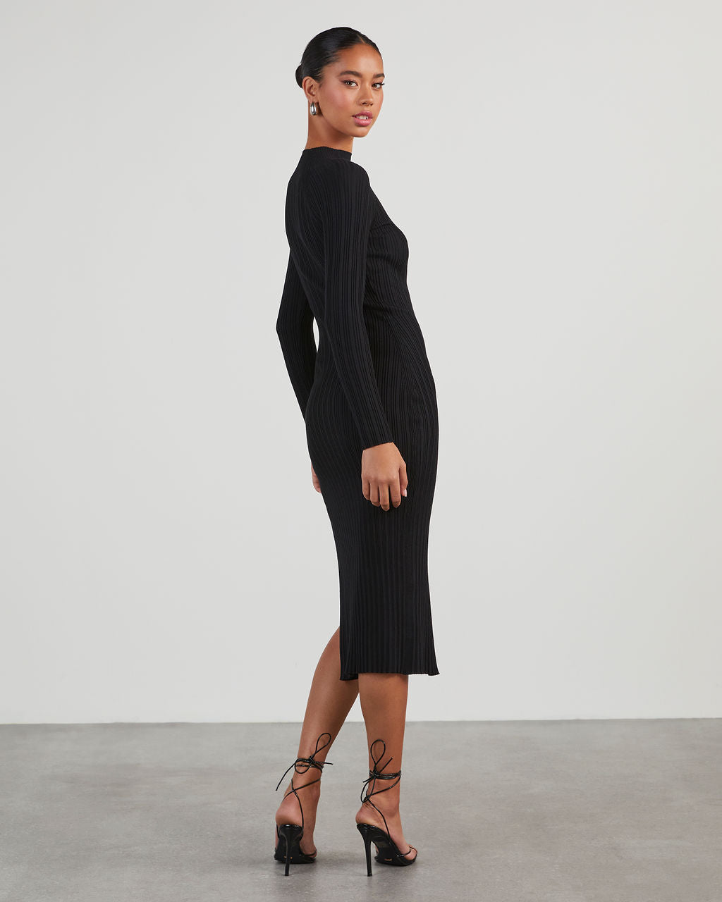 Thankful Soul Ribbed Mock Neck Midi Dress-Vogue Logic