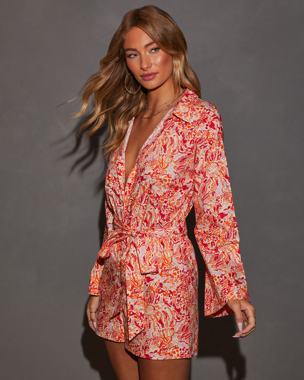 Aurore Bell Sleeve Tie Waist Romper-Vogue Logic