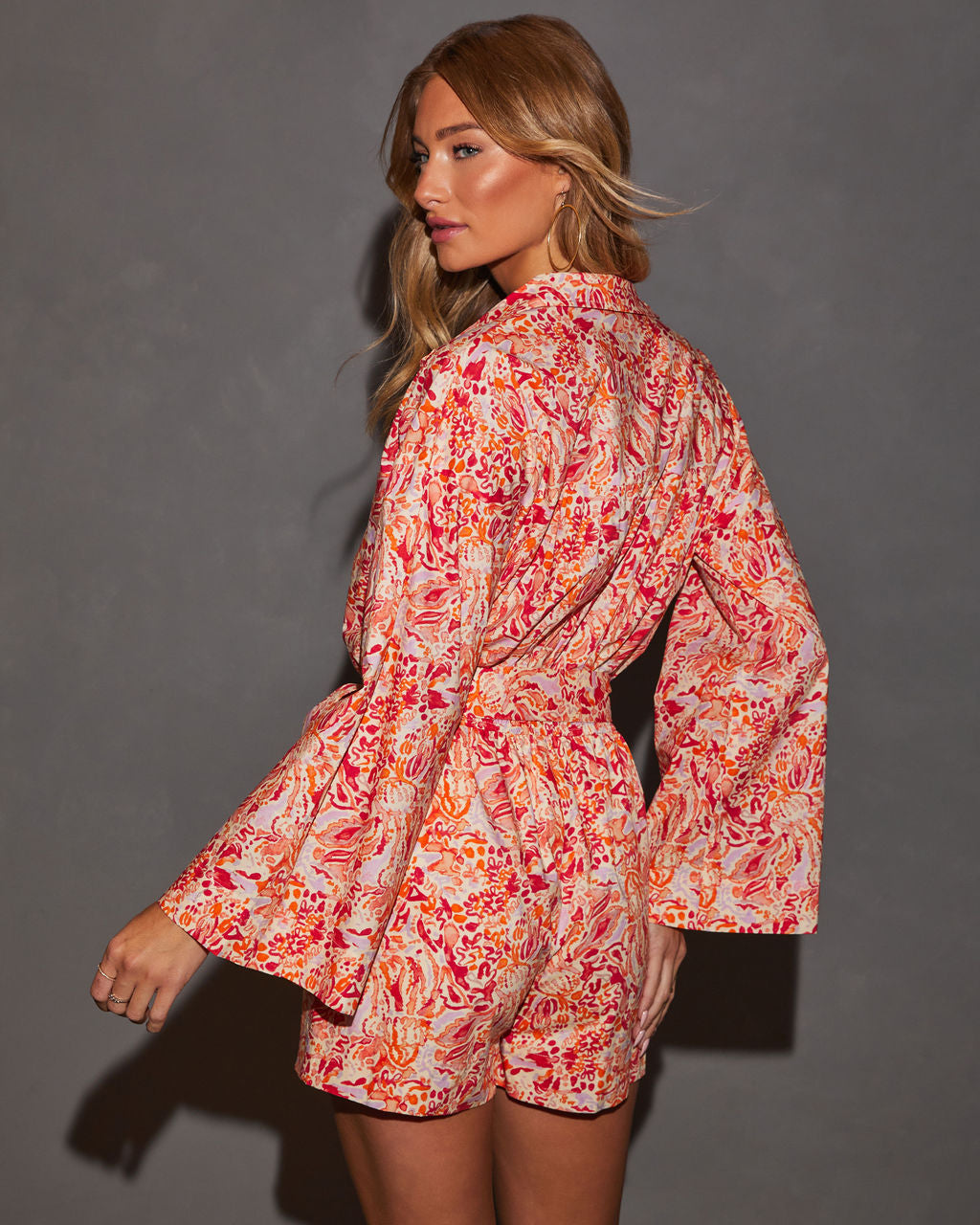 Aurore Bell Sleeve Tie Waist Romper-Vogue Logic