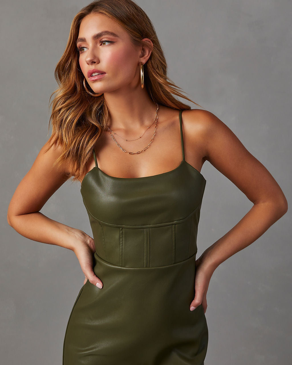 Lovette Faux Leather Midi Dress-Vogue Logic