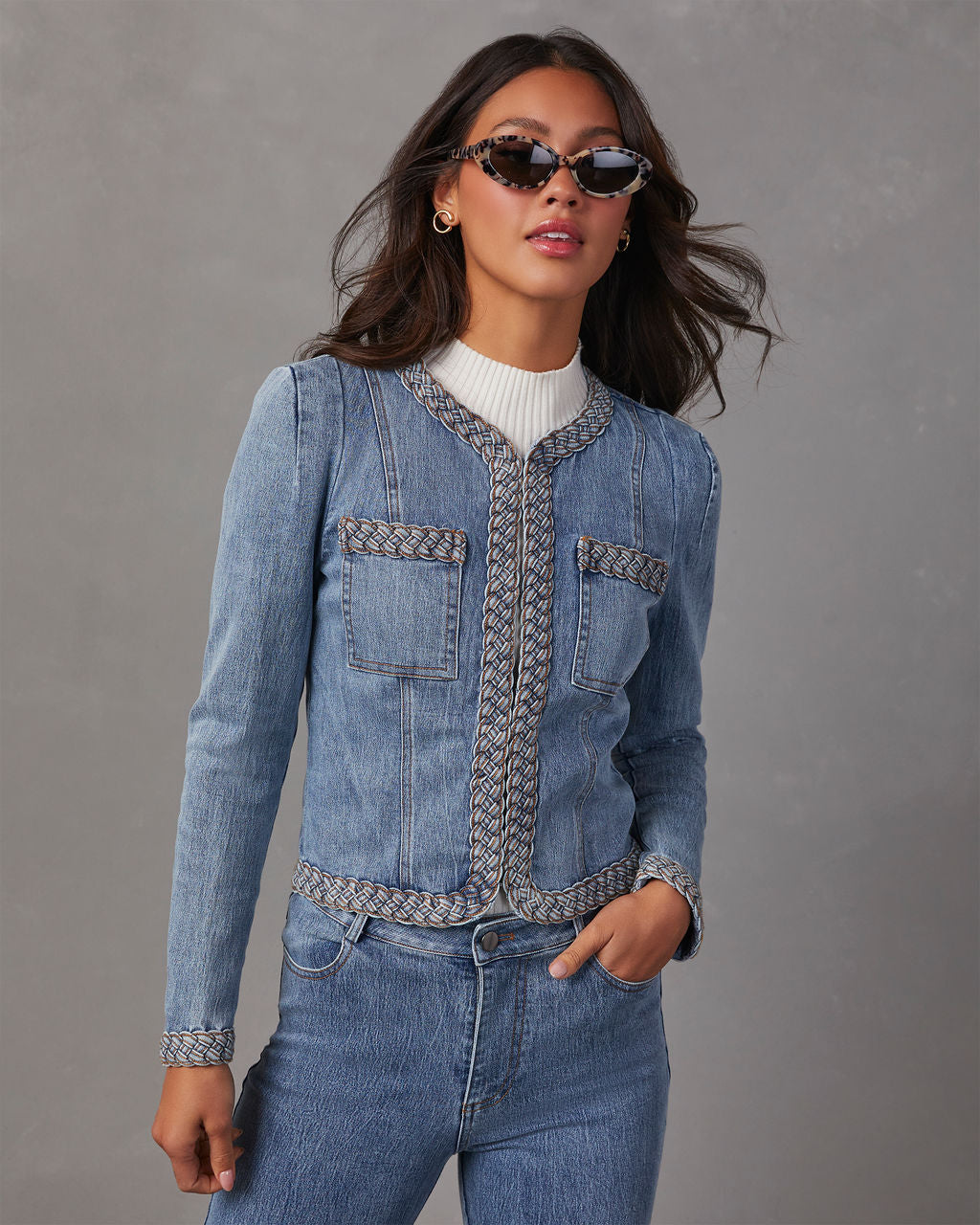 Farrow Braided Denim Tailored Jacket-Vogue Logic