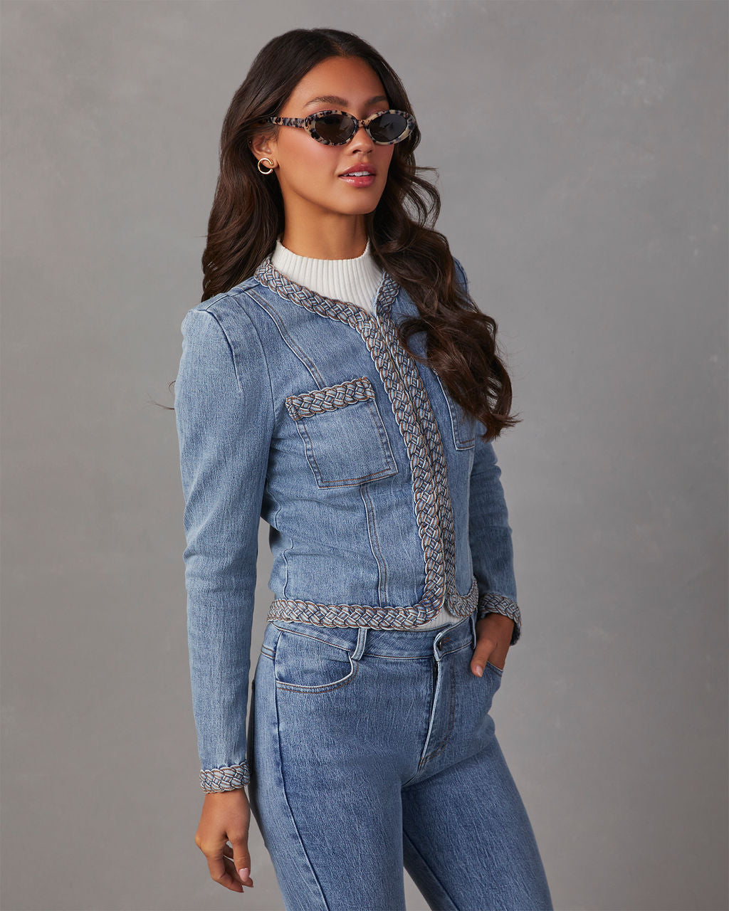 Farrow Braided Denim Tailored Jacket-Vogue Logic