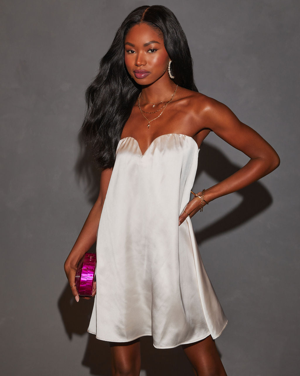Evangeline Strapless Satin Mini Dress-Vogue Logic
