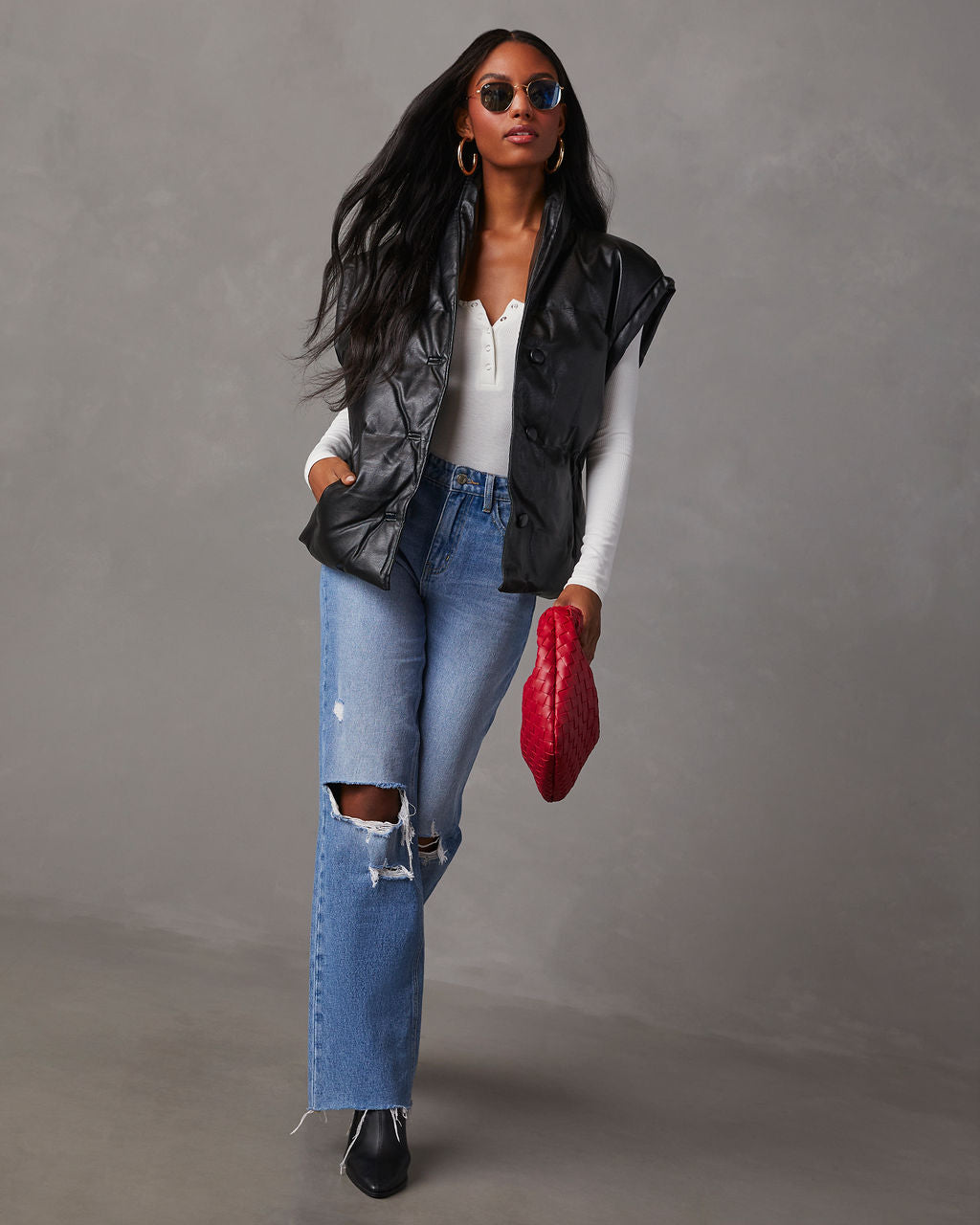 Rubio Belted Faux Leather Puffer Vest-Vogue Logic