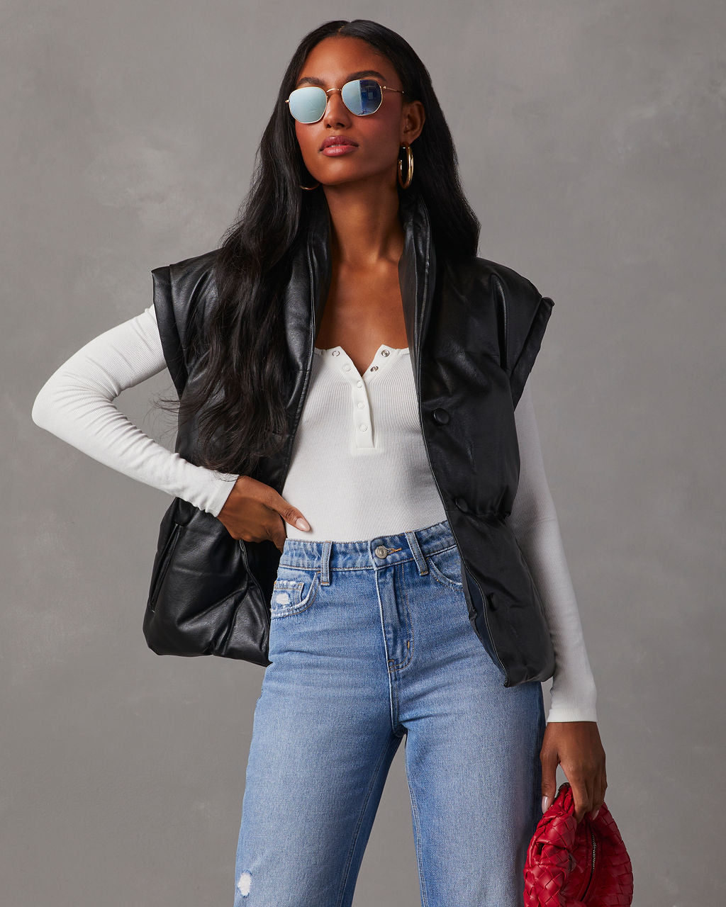 Rubio Belted Faux Leather Puffer Vest-Vogue Logic