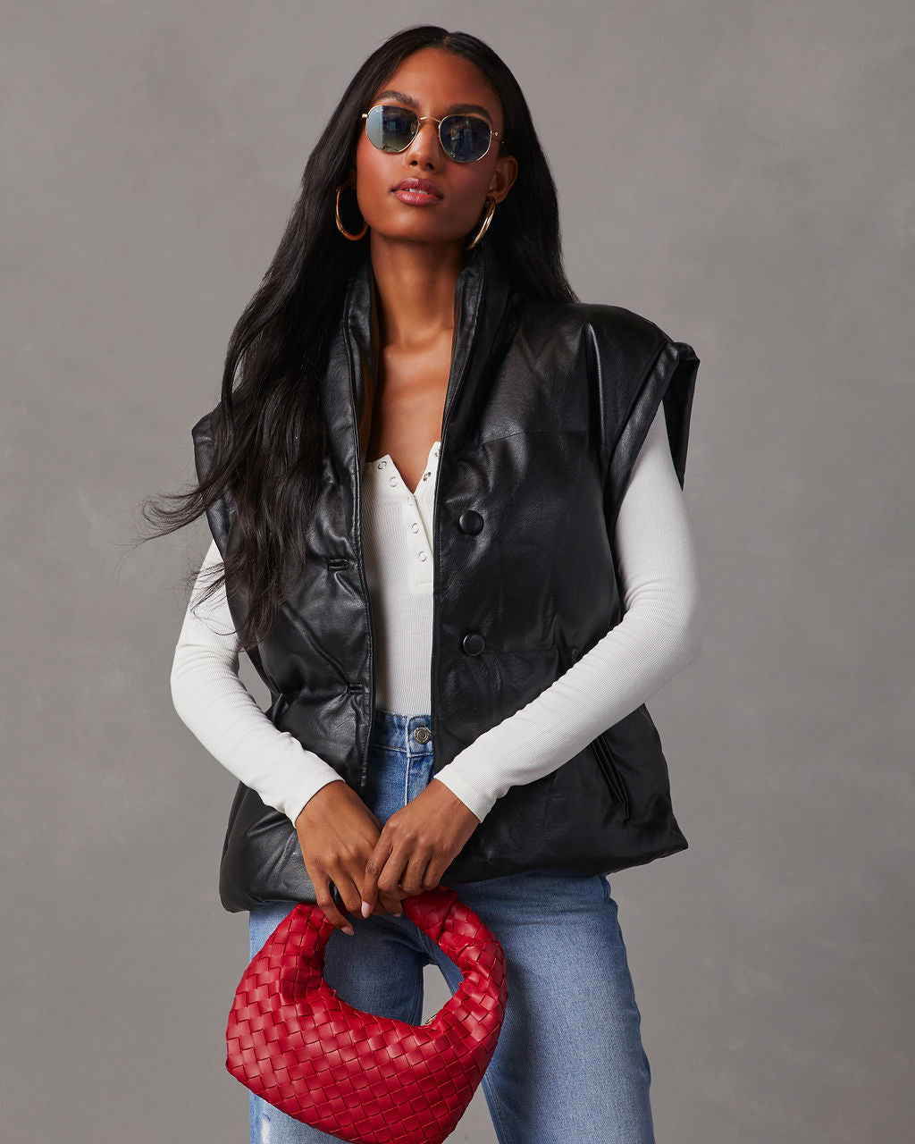 Rubio Belted Faux Leather Puffer Vest-Vogue Logic