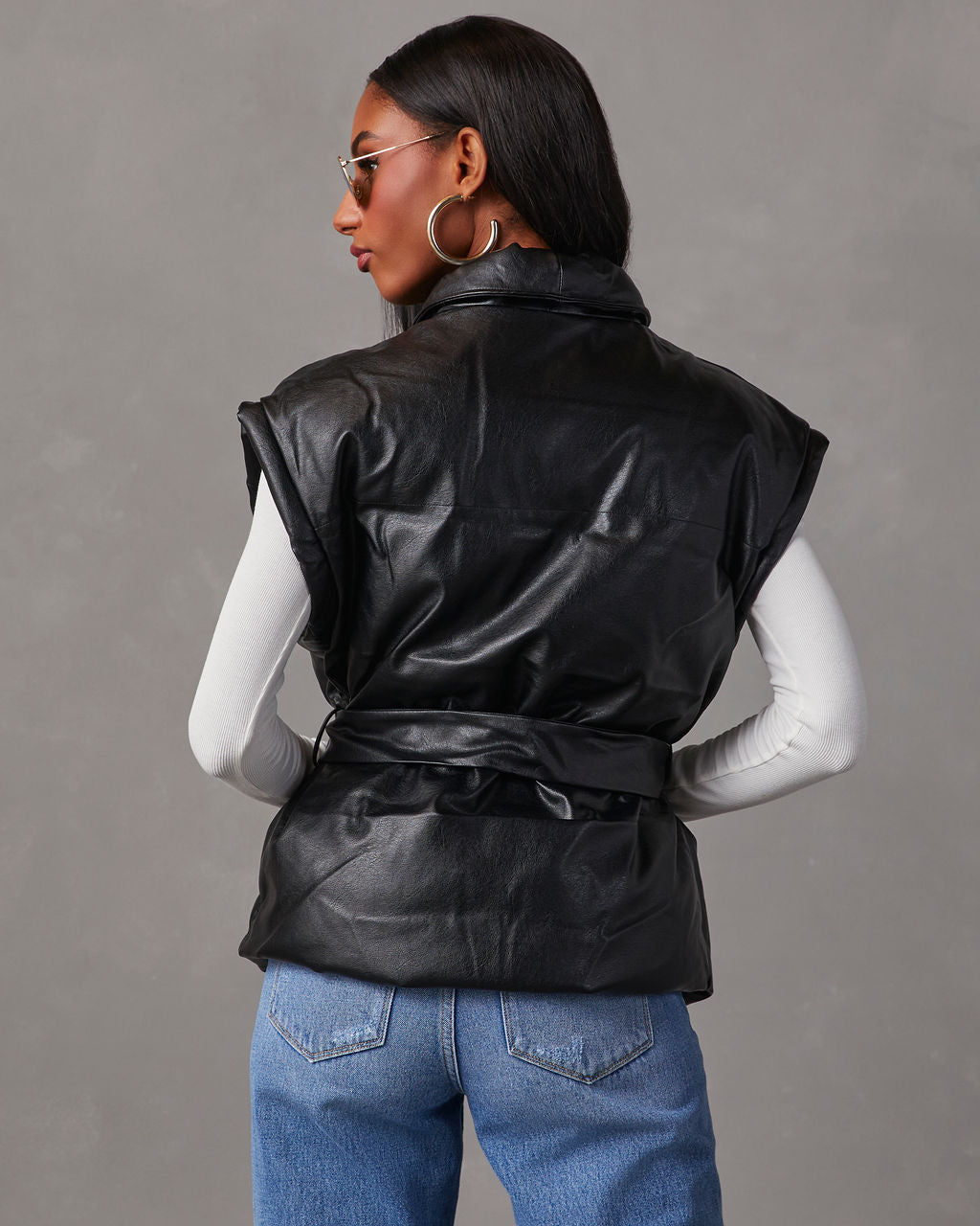 Rubio Belted Faux Leather Puffer Vest-Vogue Logic