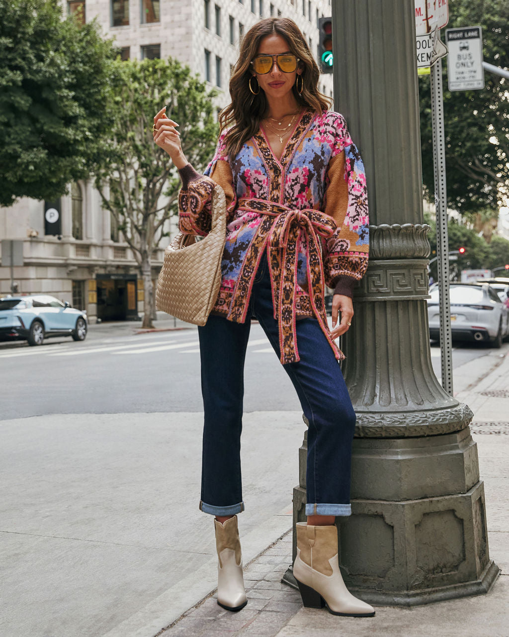 Daisy Days Floral Waist Tie Cardigan-Vogue Logic