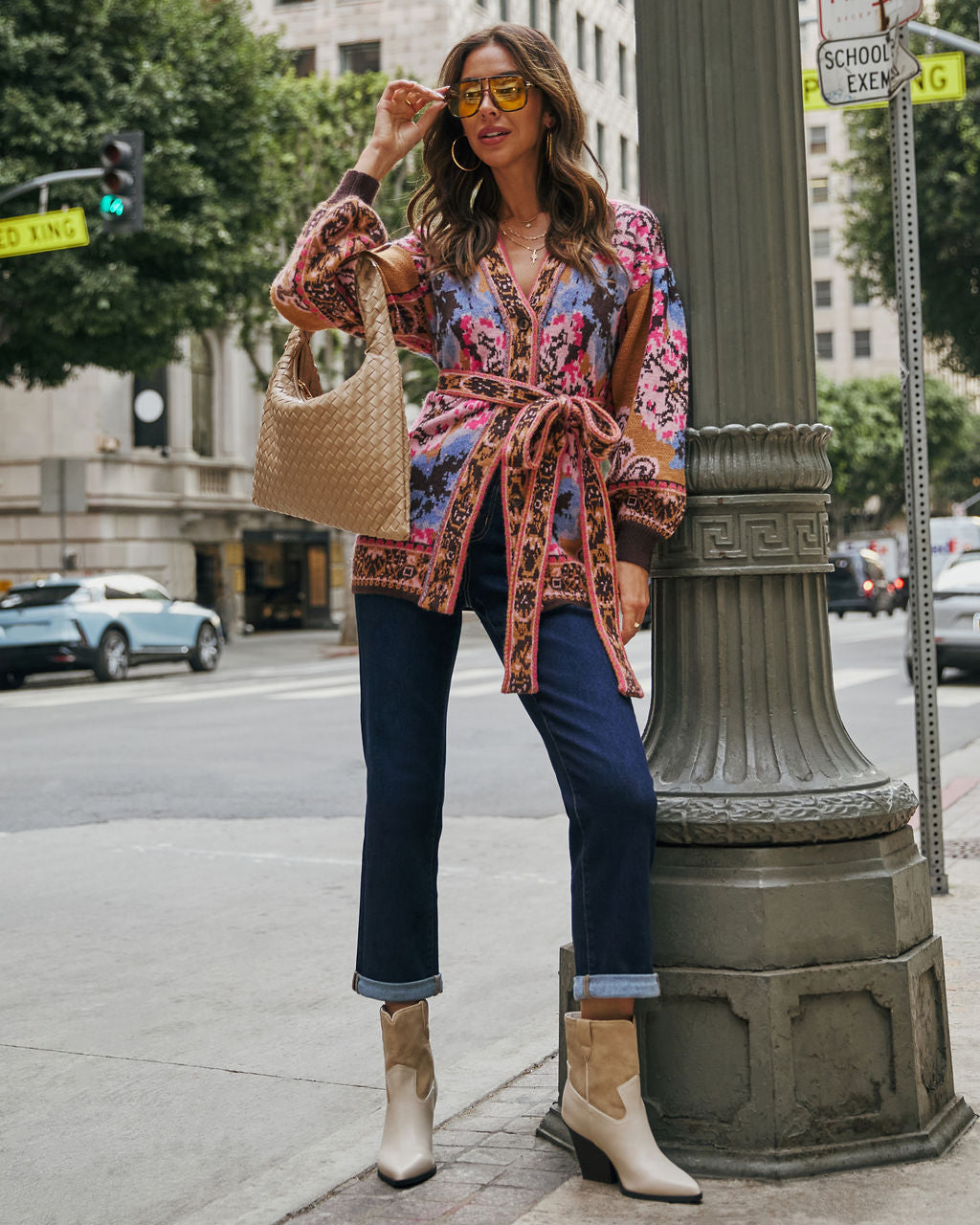 Daisy Days Floral Waist Tie Cardigan-Vogue Logic