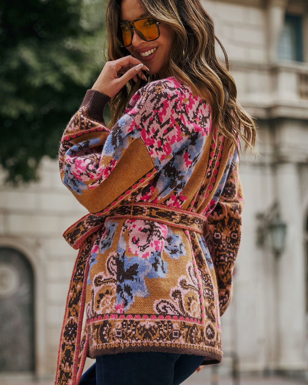 Daisy Days Floral Waist Tie Cardigan-Vogue Logic