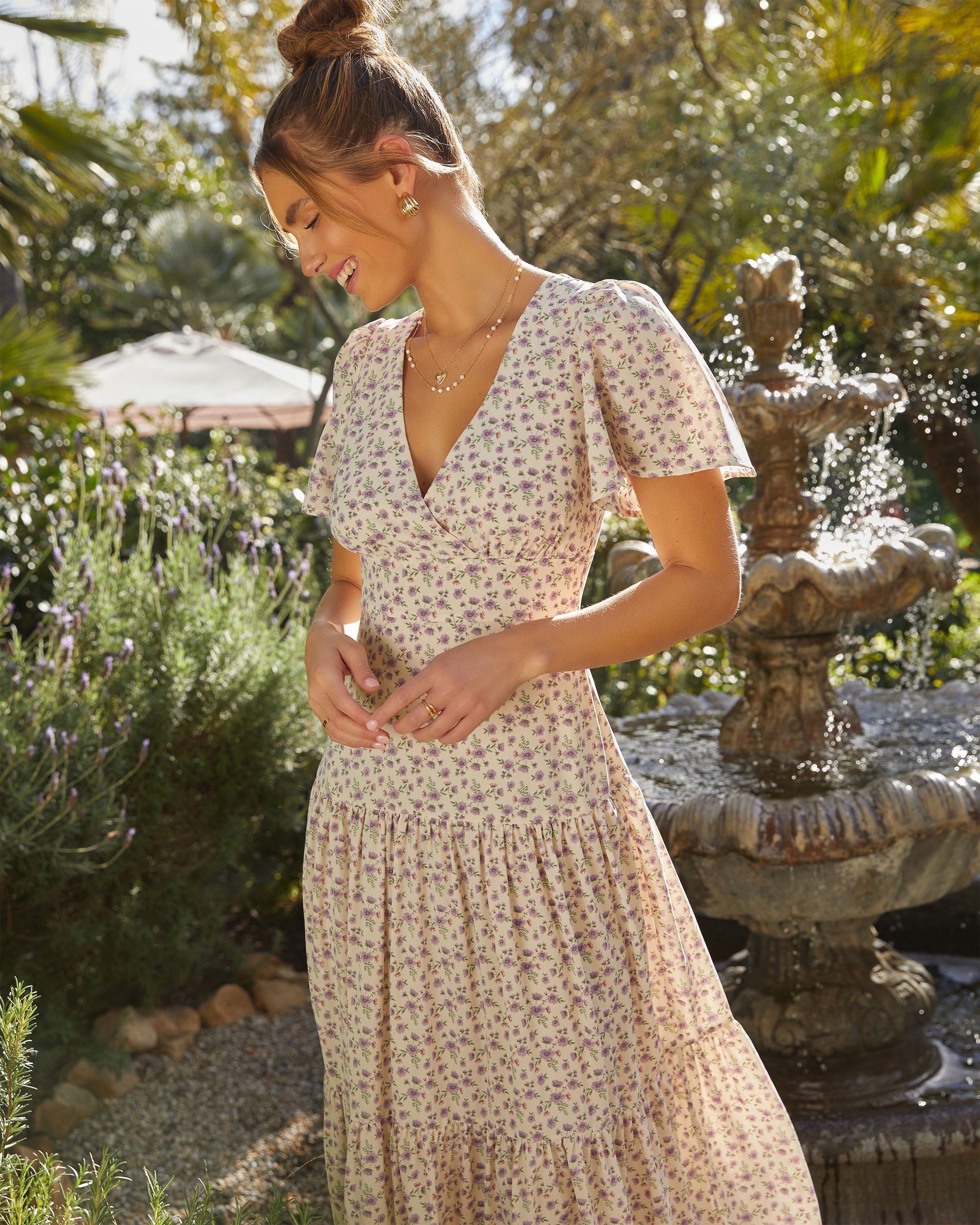 Ashlyn V-Neck Tiered Maxi Dress-Vogue Logic