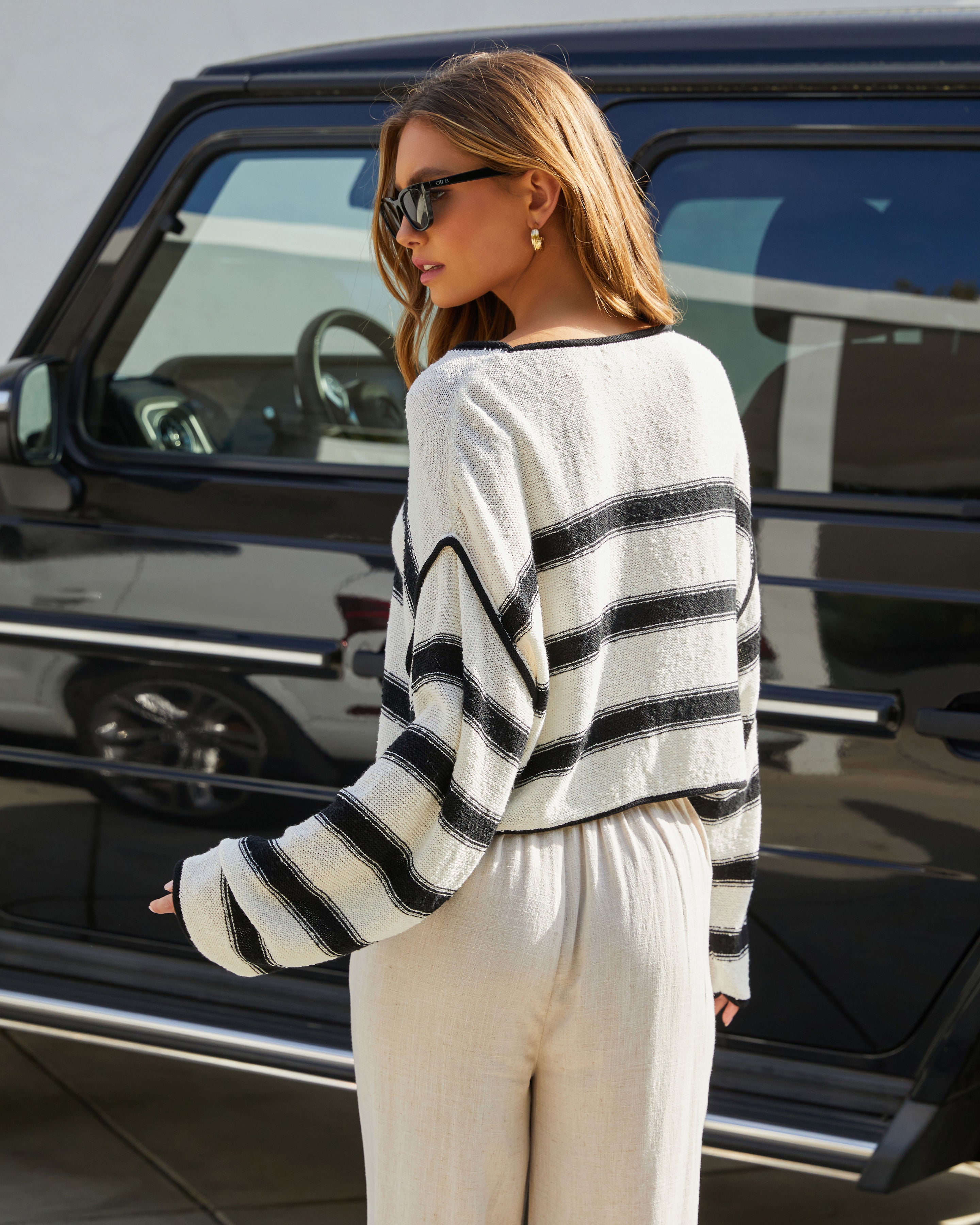 Beachside Striped Cotton Blend Sweater-Vogue Logic